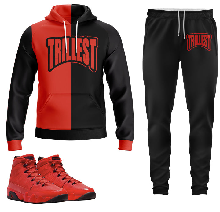 Trillest | Jordan 9 Chile Red Inspired Jogger and Hoodie Suit | Retro