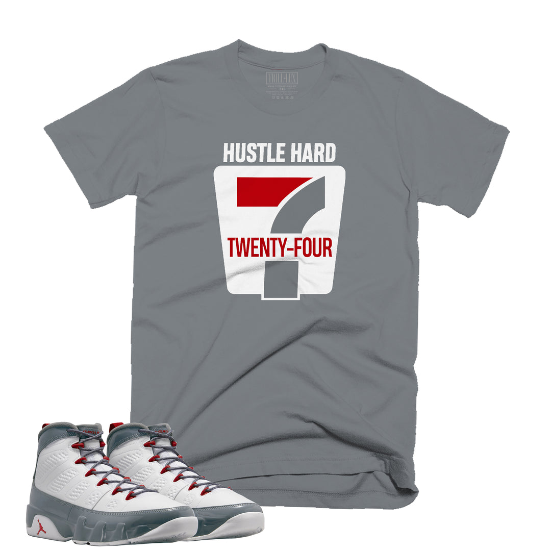 Hustle Hard 24/7 Tee | Retro Air Jordan 9 Fire Red Colorblock T-shirt