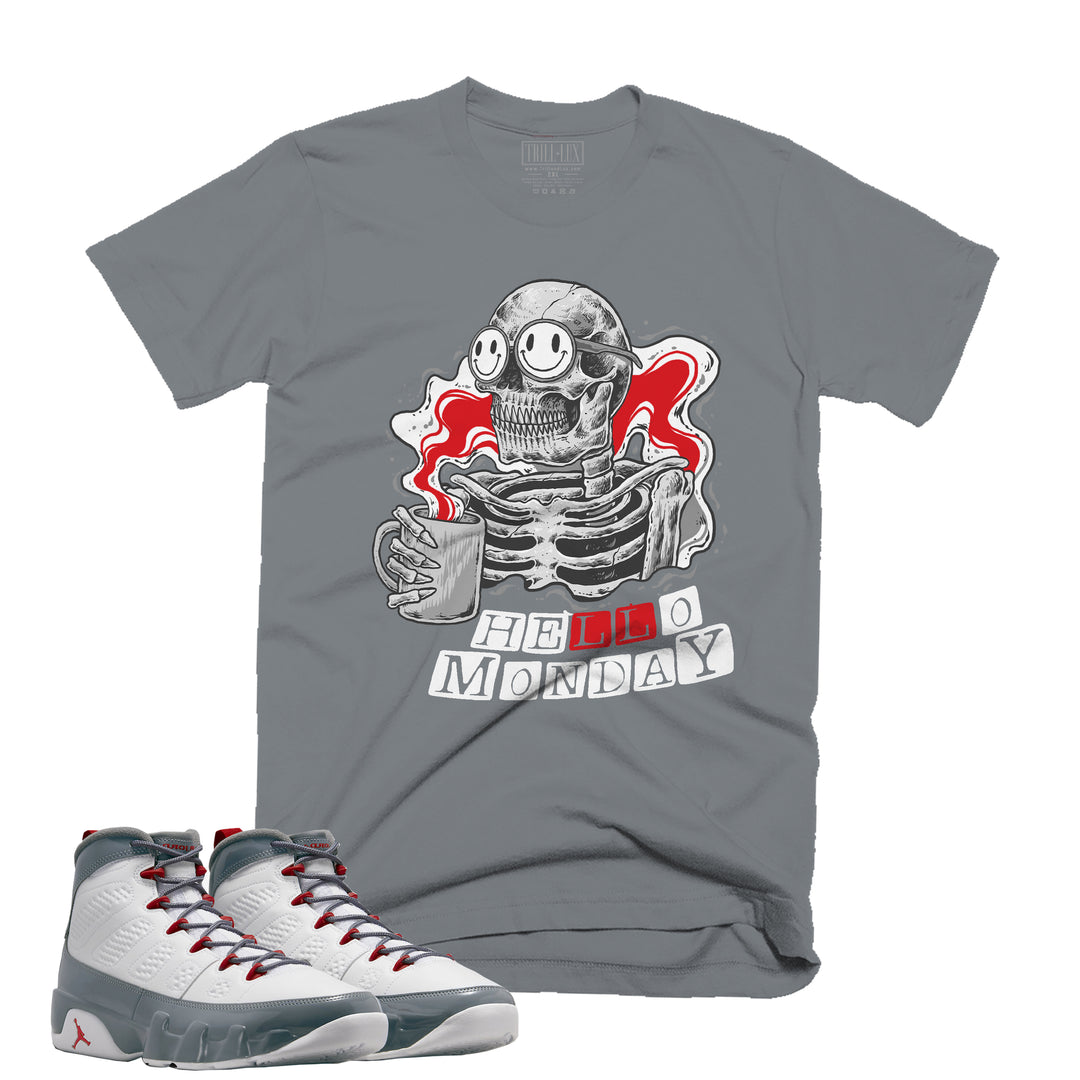 Hello Monday Tee | Retro Air Jordan 9 Fire Red Colorblock T-shirt
