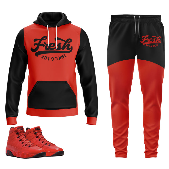 Fresh | Jordan 9 Chile Red Inspired Jogger and Hoodie Suit | Retro