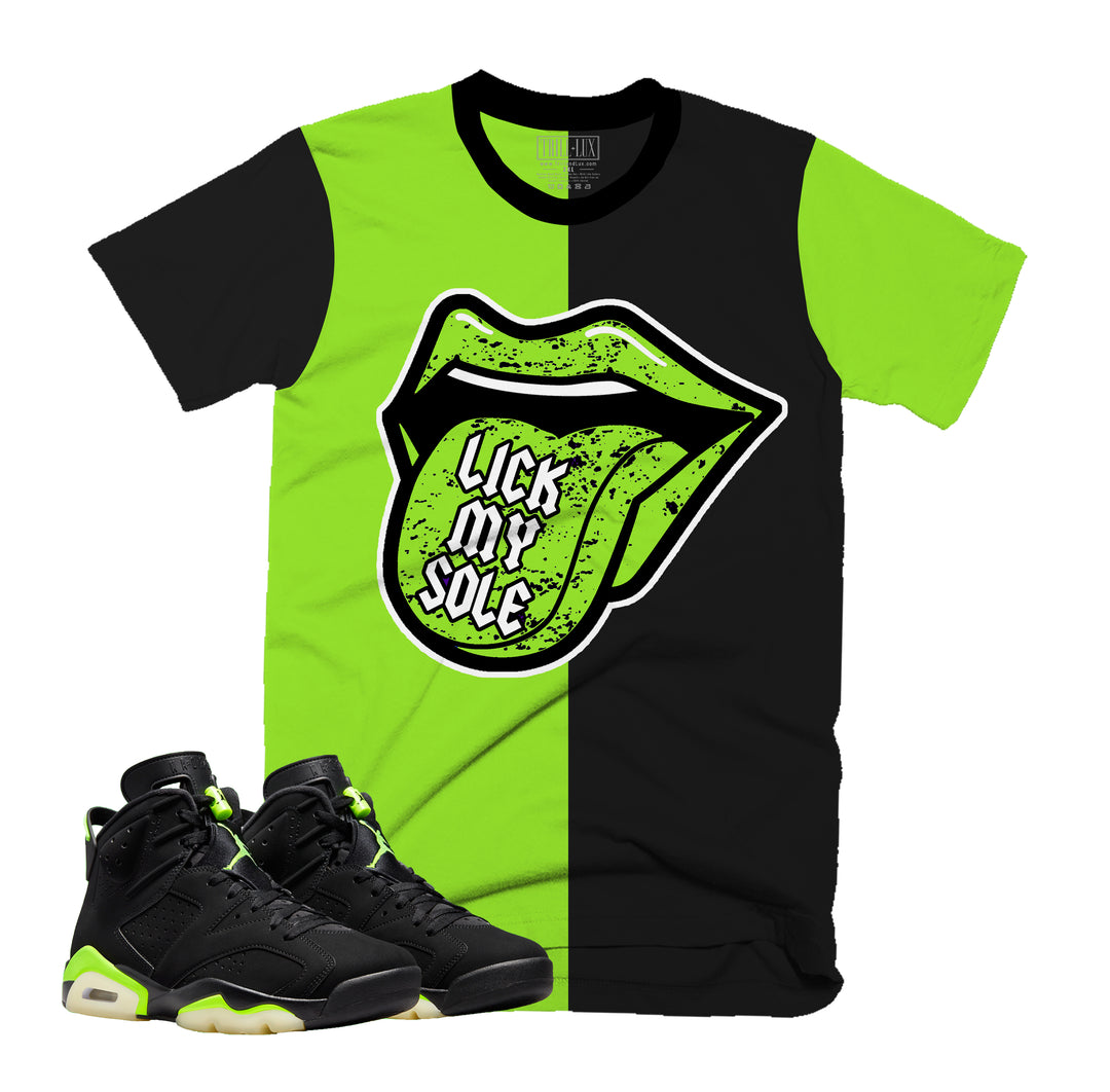 Lick My Sole Tee | Retro Air Jordan 6 Electric Green Colorblock T-shirt