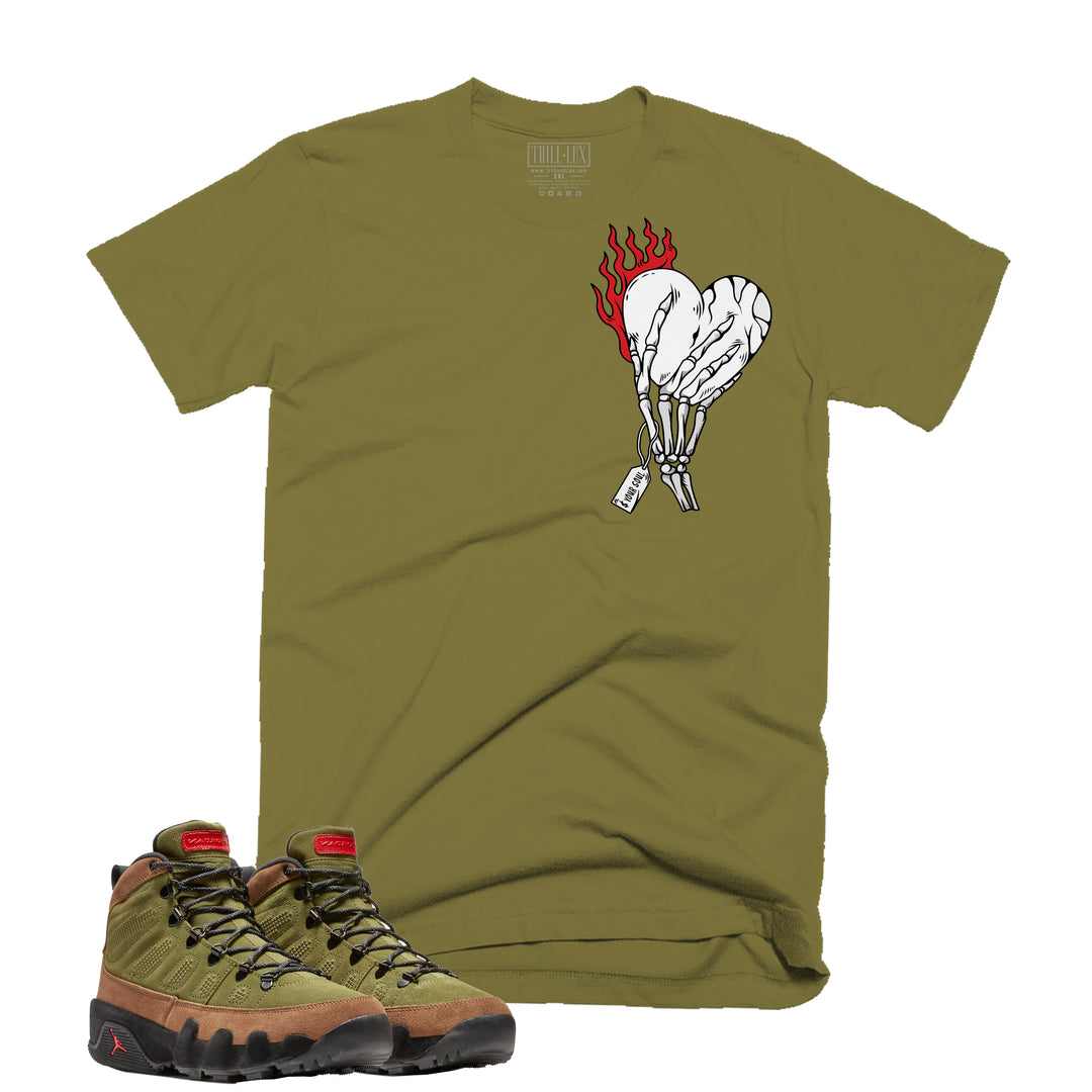 Heart On Fire Tee | Retro Air Jordan 9 (NRG Boots) Beef And Broccoli T-shirt