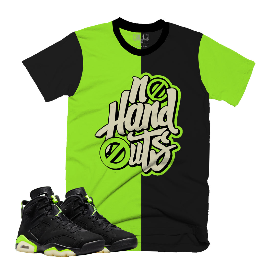 No Hand Outs Tee | Retro Air Jordan 6 Electric Green Colorblock T-shirt