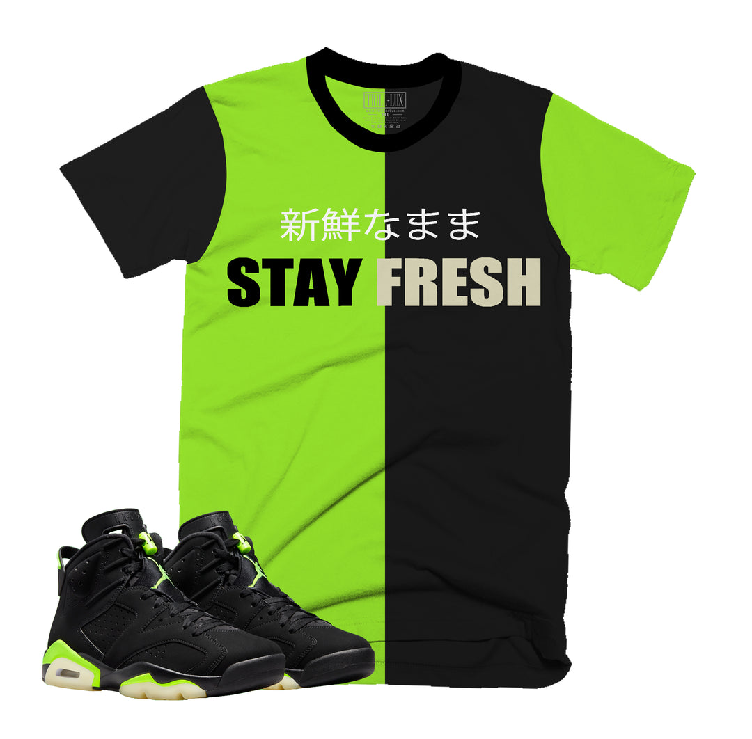 Stay Fresh Bio Tee | Retro Air Jordan 6 Electric Green Colorblock T-shirt