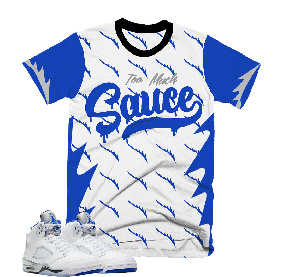 Too Much Sauce Tee | Retro Air Jordan 5 Stealth Colorblock T-shirt