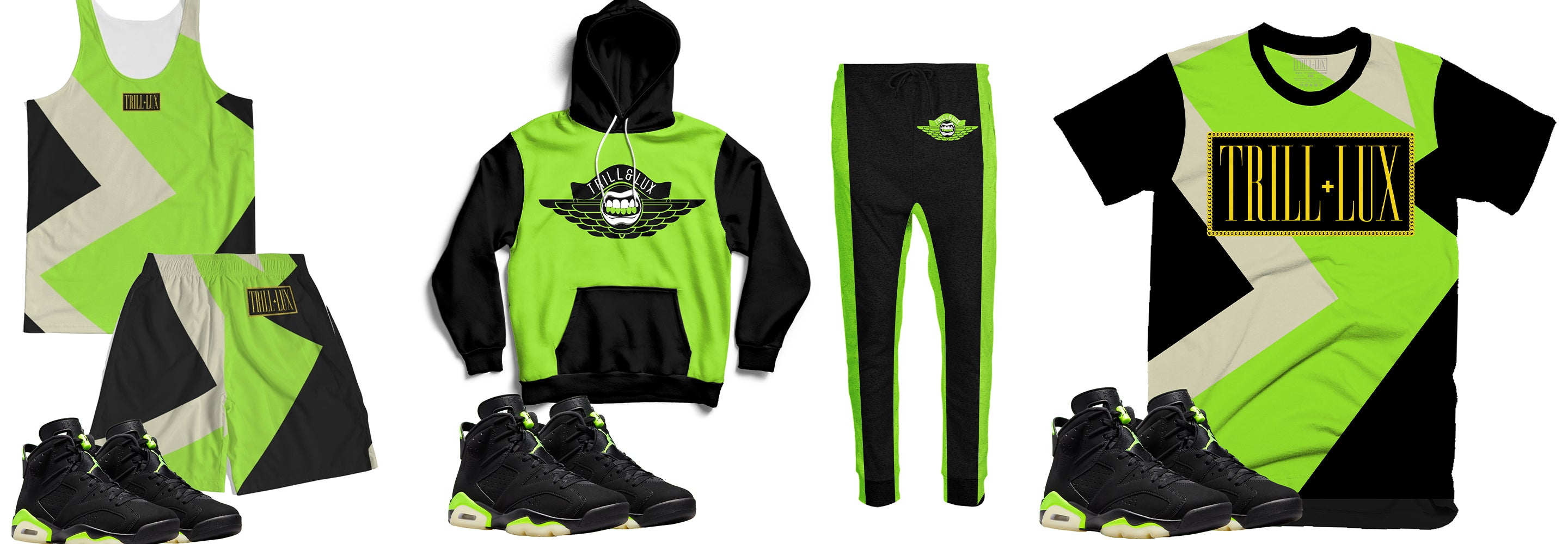 green and black jordan 6 outfit