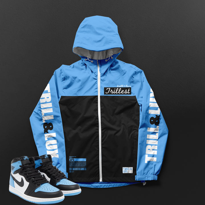 Front Windbreaker Black blue UNC full zip jacket match jordan 1 university trillest lightweight Pullover tee graphic