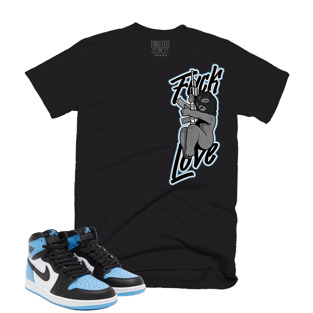 Trill and Lux Black and blue UNC t-shirt  match jordan 1 university F Love graphic tee