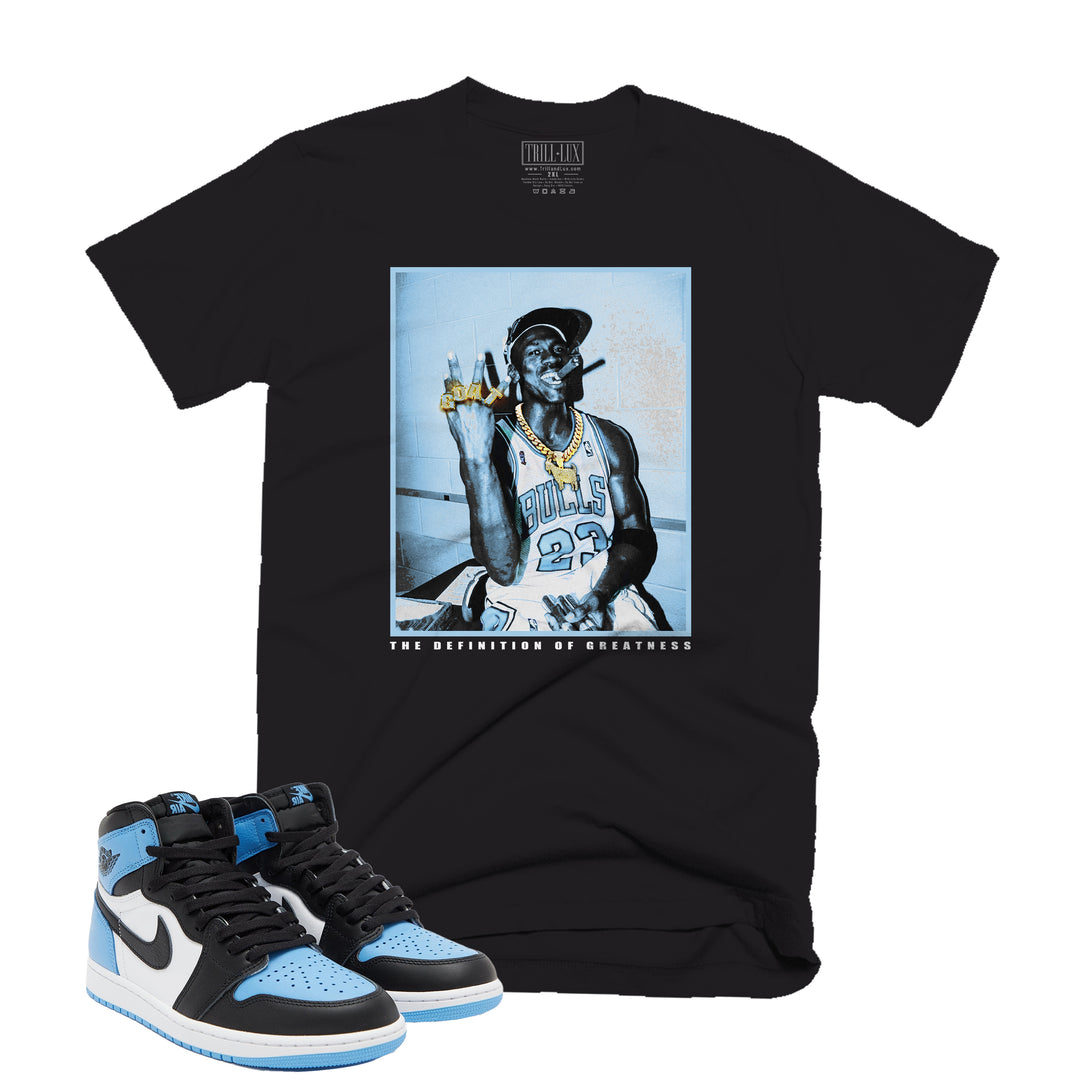 Trill and Lux Black and blue UNC t-shirt  match jordan 1 university GOAT graphic tee