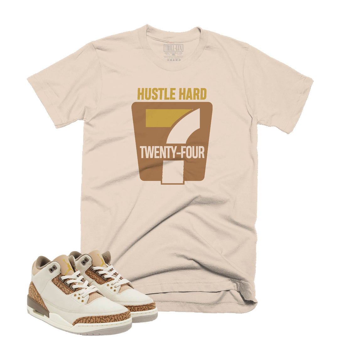 cream jordan3  palomono shirt with hustle 24 7 graphic