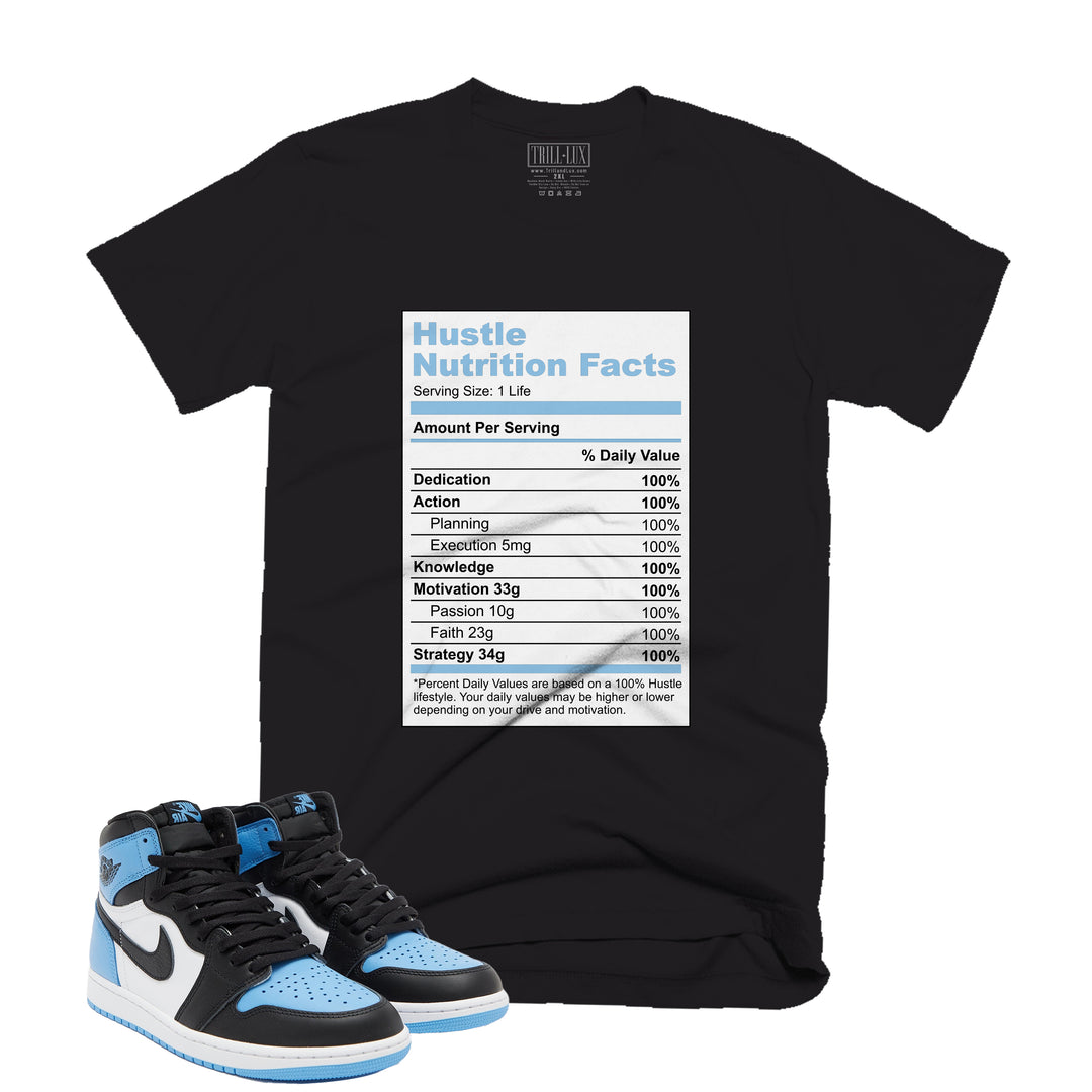 Trill and Lux Black and blue UNC t-shirt  match jordan 1 university facts graphic tee