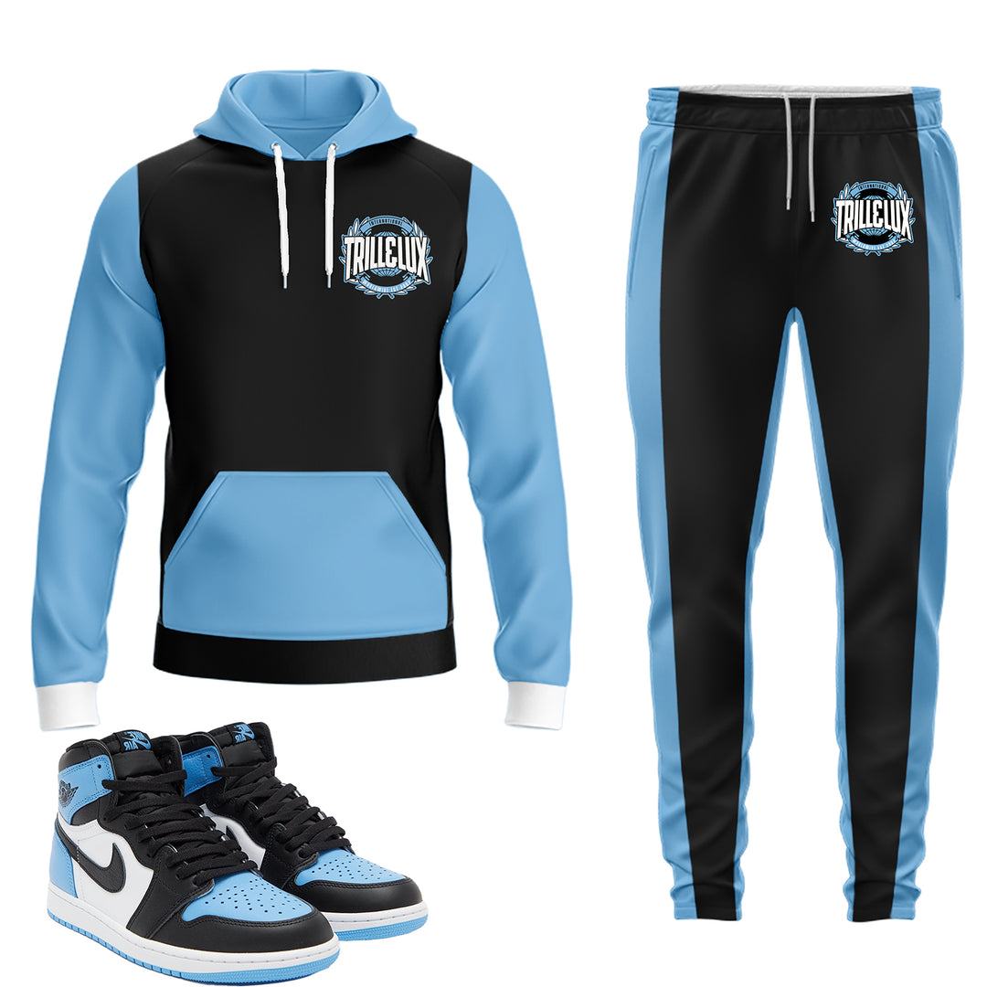 Hoodie sweatpants Black blue UNC Hooded sweatshirt pants match jordan 1 university international jogger graphic