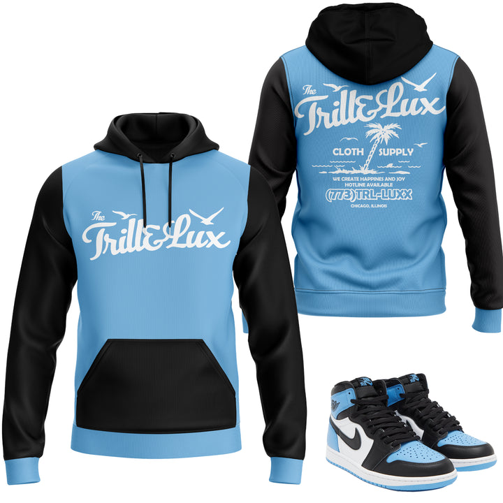 Hoodie Black blue UNC Hooded sweatshirt match jordan 1 university palm trees Pullover graphic