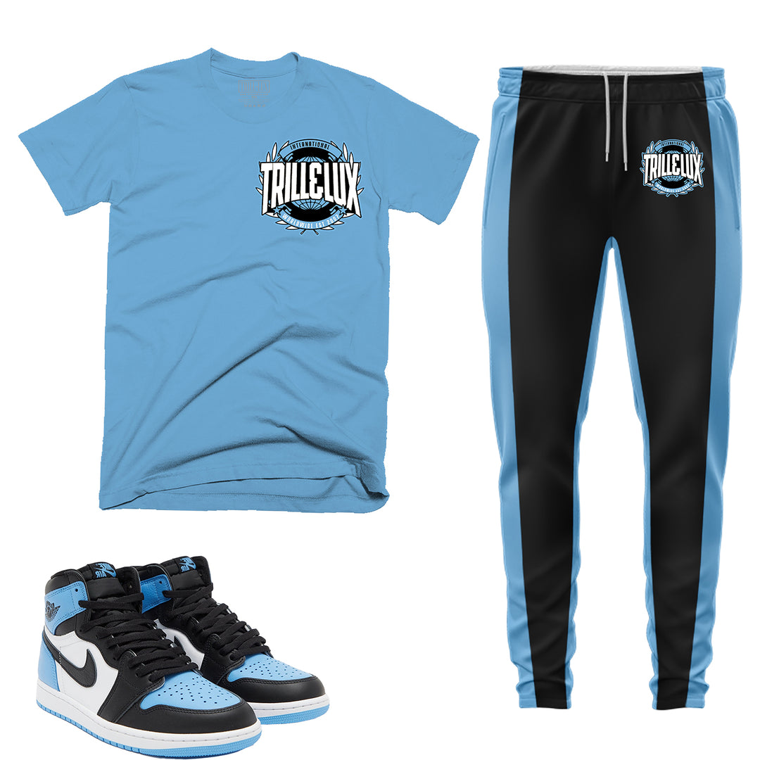 t-shirt sweatpants tee Black blue UNC joggers match jordan 1 university blue international pants graphic