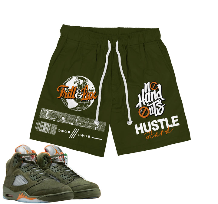 No Hand Outs. | Retro Air Jordan 5 Olive T-shirt | Hoodie | Sweatshirt | Hat | Joggers