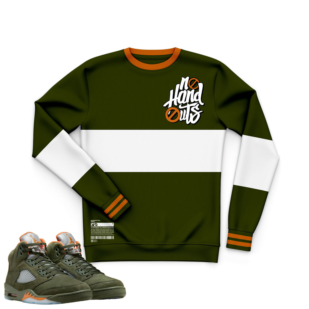 No Hand Outs. | Retro Air Jordan 5 Olive T-shirt | Hoodie | Sweatshirt | Hat | Joggers