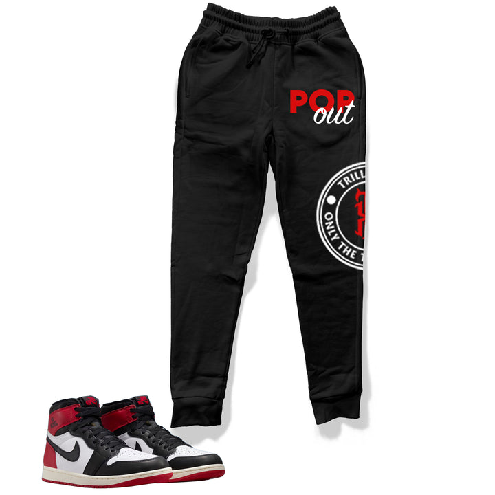 black fleece jogger outfit set with pop out design made to match jordan 1 OG black toe reimagined 