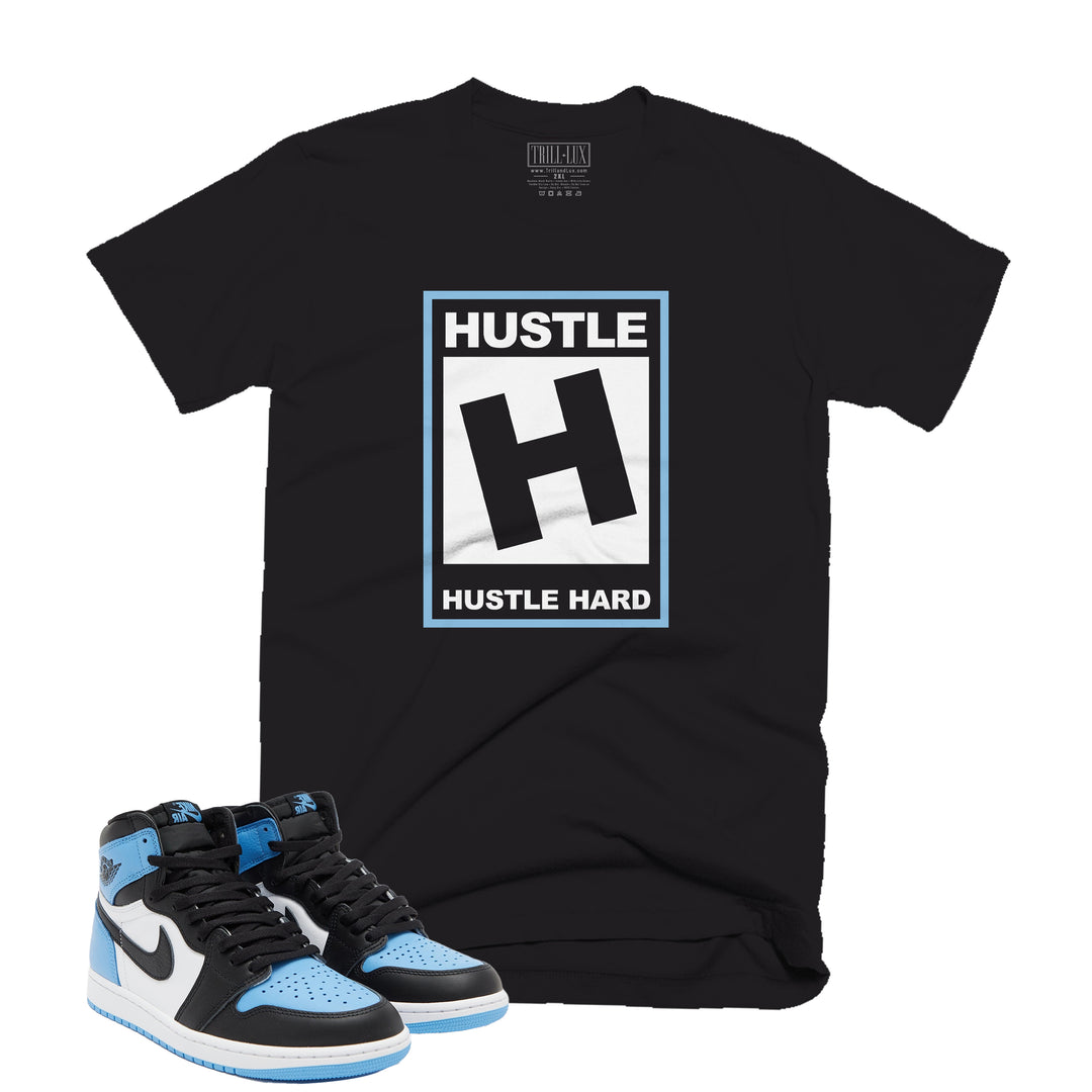 Trill and Lux Black and blue UNC t-shirt  match jordan 1 university rated hustle graphic tee