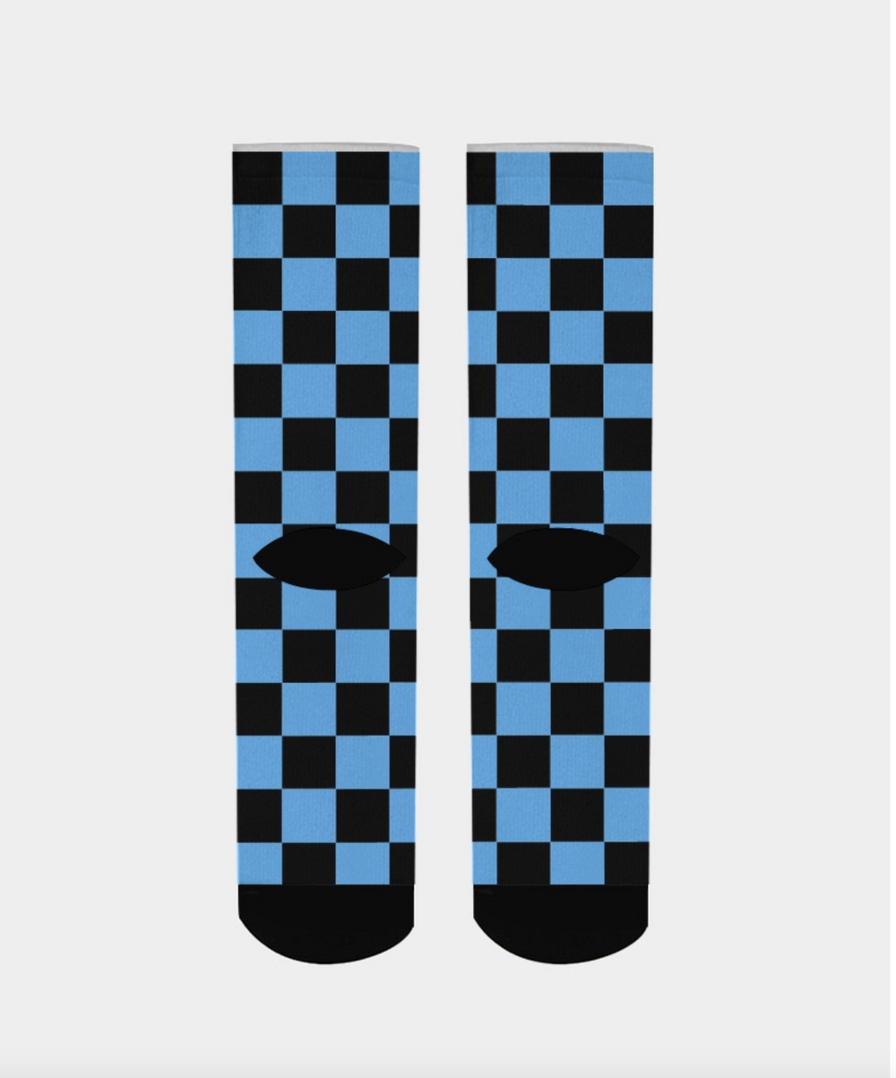 back Trill and Lux Black blue UNC socks match jordan 1 university blue checker sock graphic