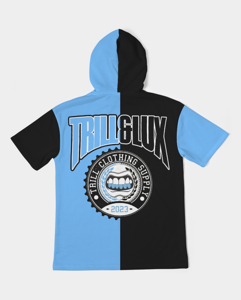 back Trill and Lux Black blue UNC Short sleeve hoodie match jordan 1 university blue mint graphic
