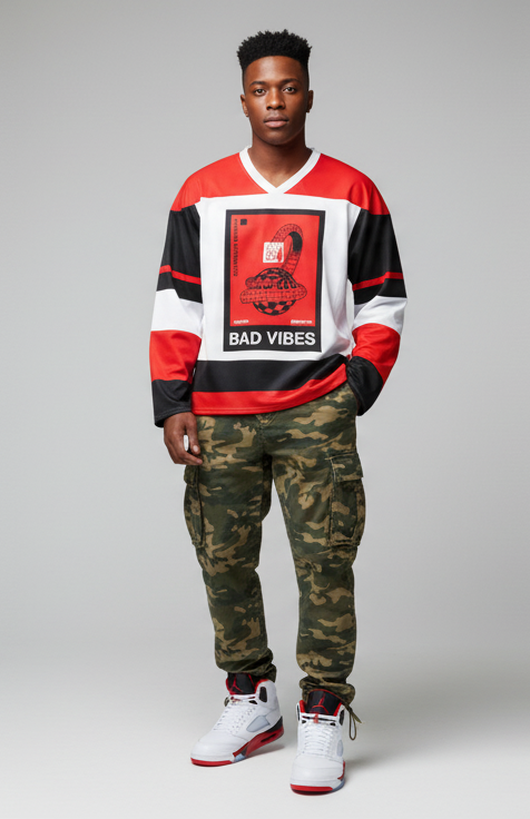Bad Vibes Hockey Jersey - Fire Red 5 | Trill and Lux