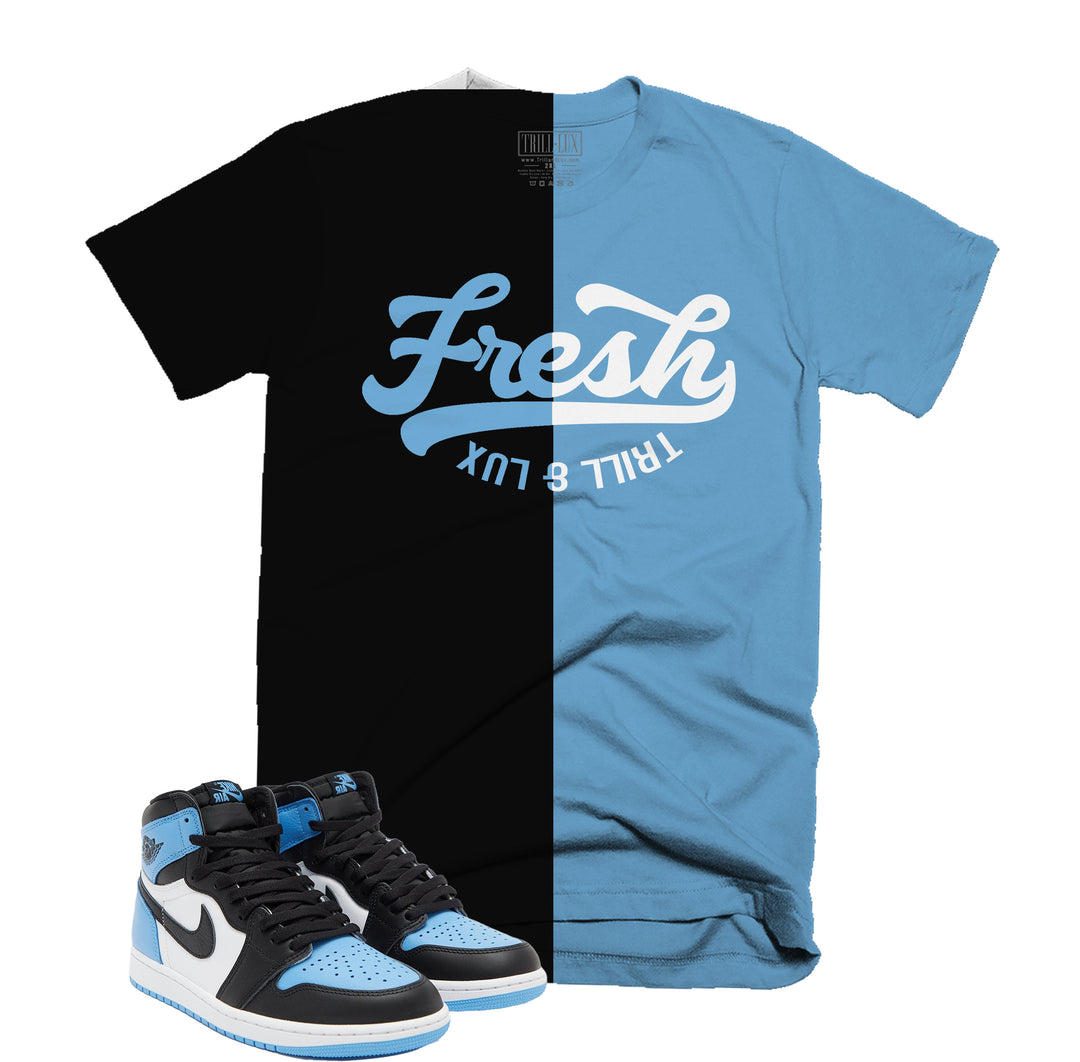 Trill and Lux Black and blue UNC t-shirt  match jordan 1 university blue fresh graphic