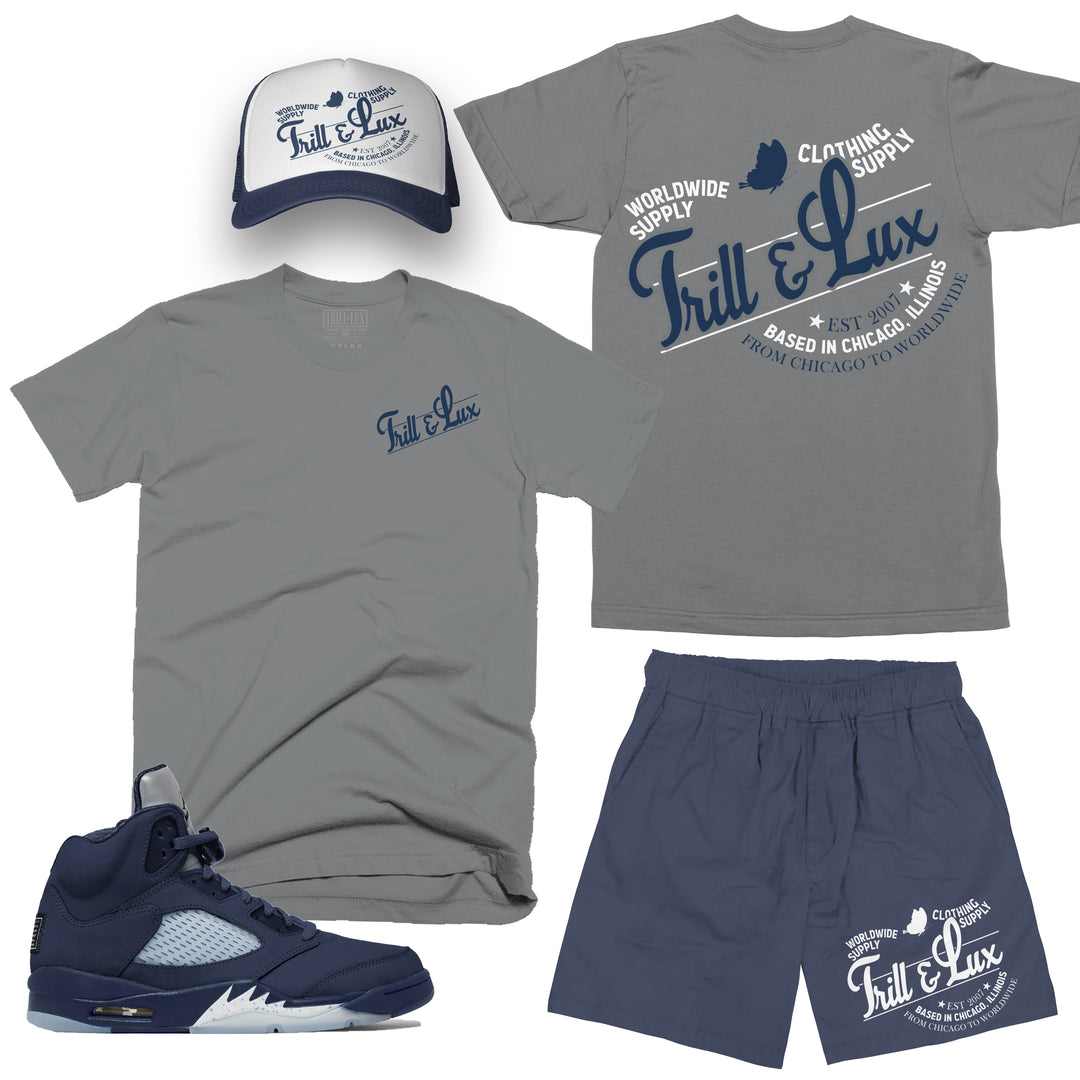 Worldwide | Retro Air Jordan 5 Georgetown T-shirt, Shorts & Trucker Hat