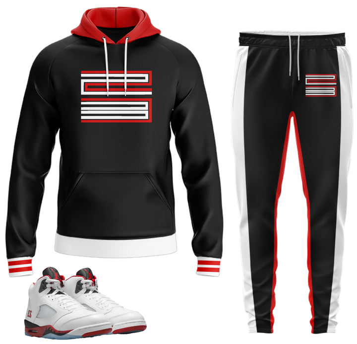 23 Hoodie and Jogger - Fire Red Black Tongue