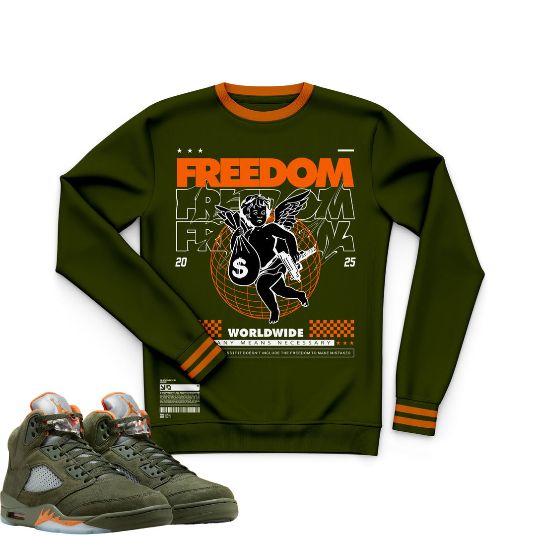 Freedom | Retro Air Jordan 5 Olive T-shirt | Sweatshirt