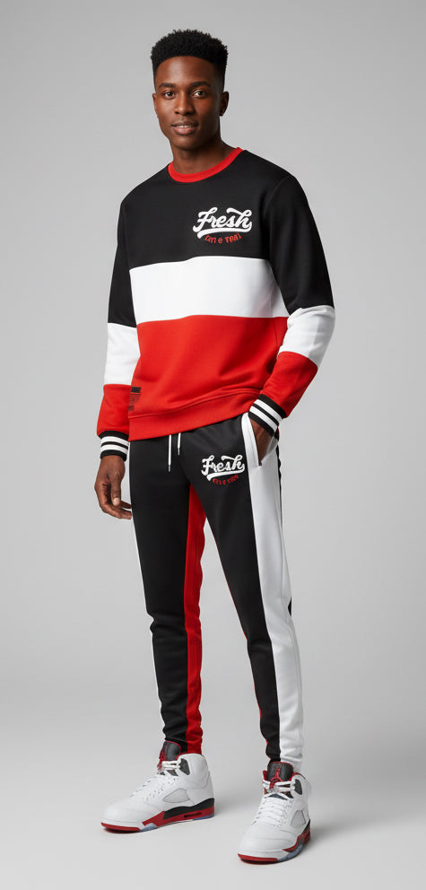 Fresh | Sweatshirt and Jogger Outfit - Fire red 5 Black Tongue