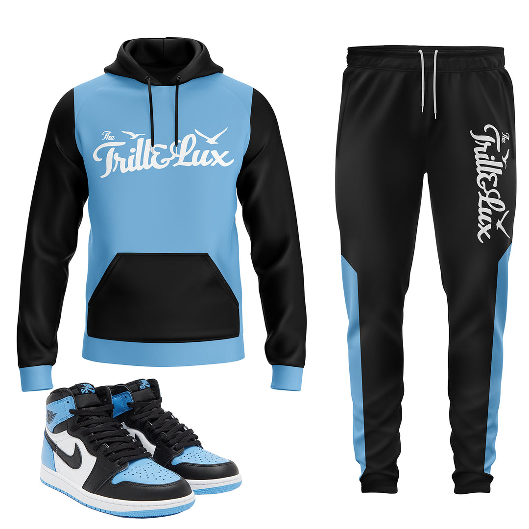 Hoodie sweatpants Black blue UNC Hooded sweatshirt pants match jordan 1 university palm trees jogger graphic