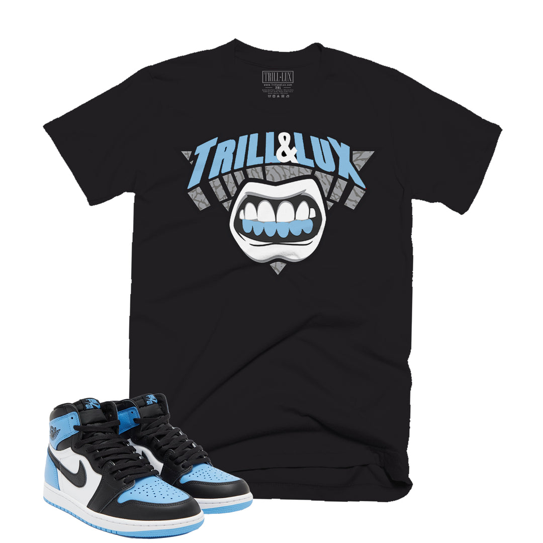 Trill and Lux Black and blue UNC t-shirt  match jordan 1 university Logo graphic tee