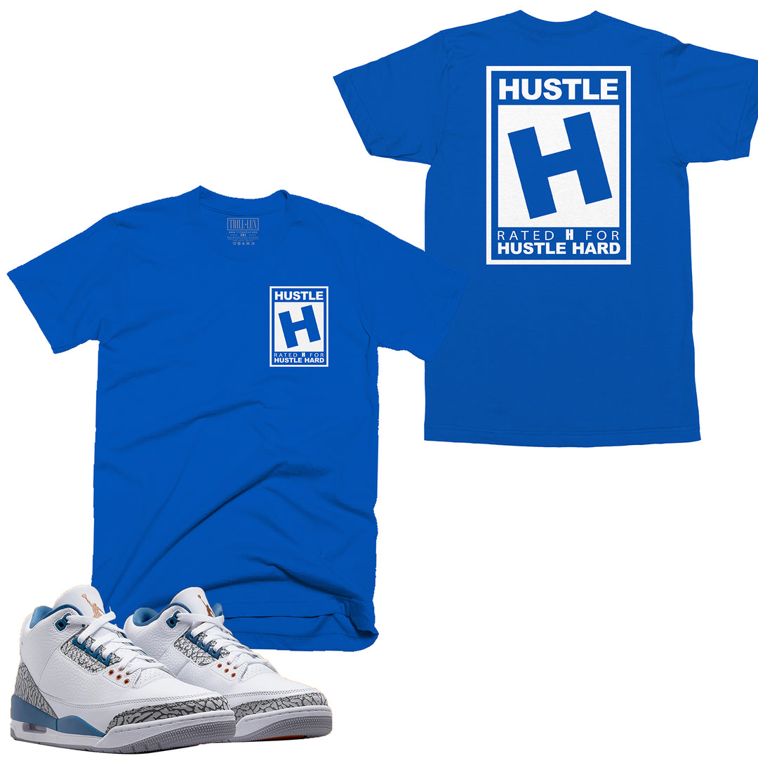 Rated Hustle Tee | Retro Air Jordan 3 True Blue and Copper T-shirt