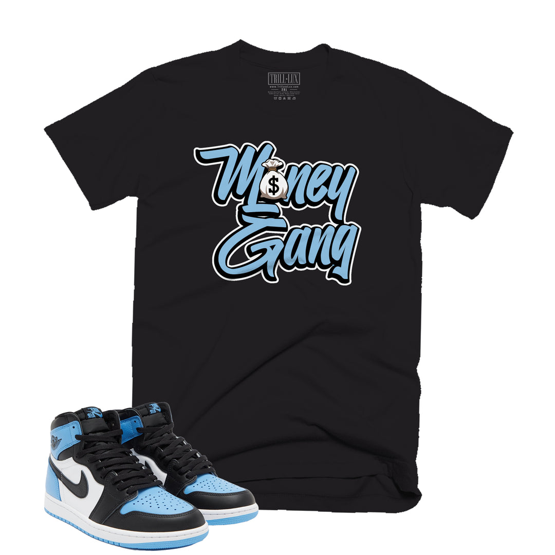 Trill and Lux Black and blue UNC t-shirt  match jordan 1 university money gang graphic tee