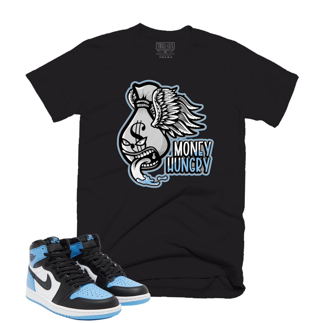 Trill and Lux Black and blue UNC t-shirt  match jordan 1 university money hungry graphic tee