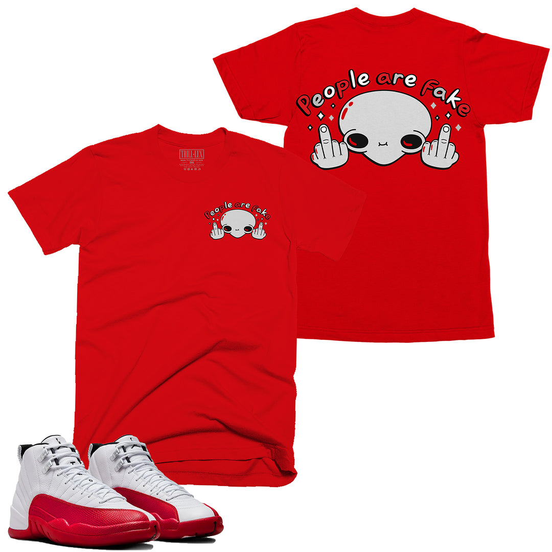 Fake people Tee | Retro Air Jordan 12 Cherry Red T-shirt