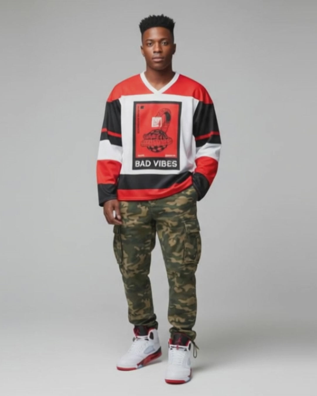 Bad Vibes Hockey Jersey - Fire Red 5 | Trill and Lux