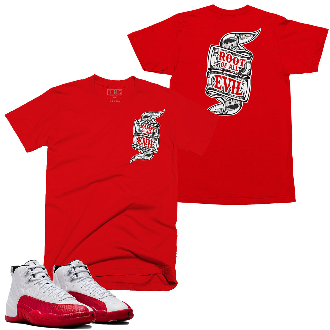 Root of Evil Tee | Retro Air Jordan 12 Cherry Red T-shirt