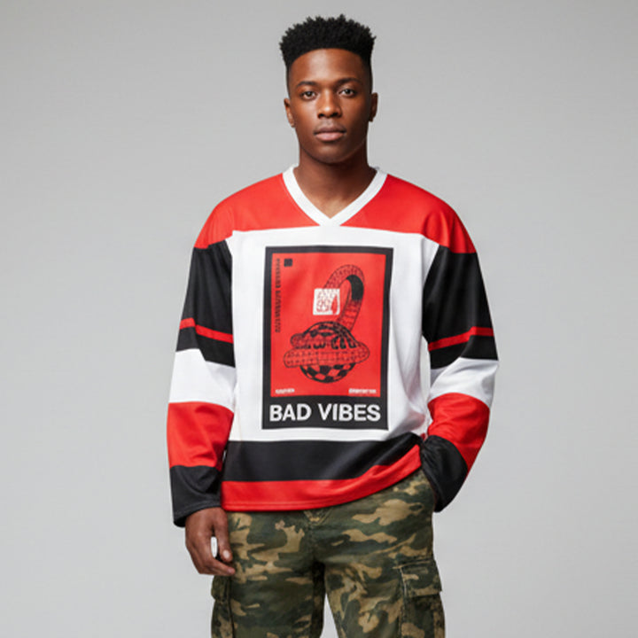 Bad Vibes Hockey Jersey - Fire Red 5 | Trill and Lux