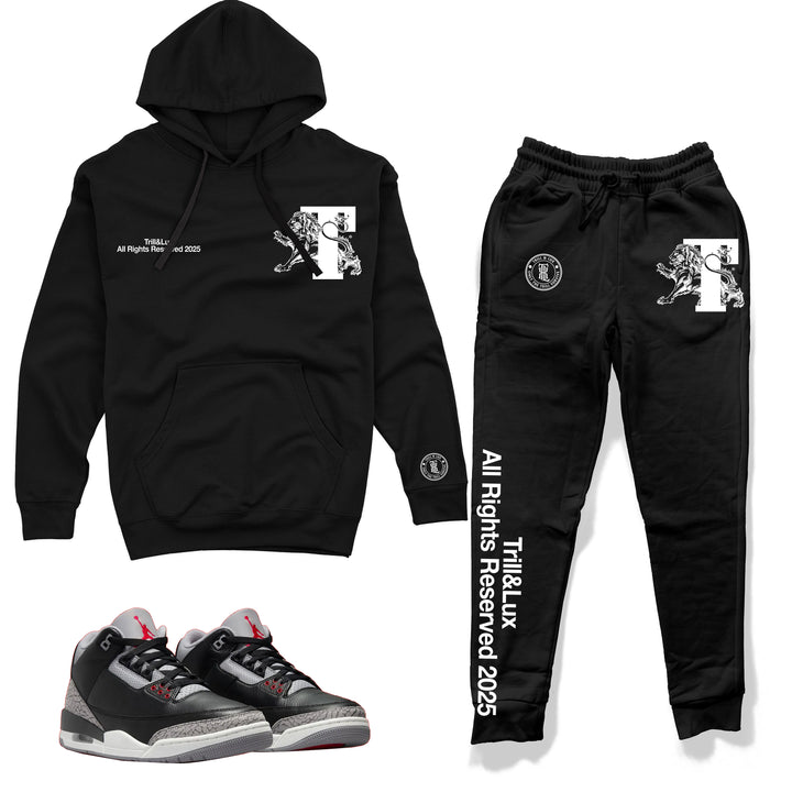 Trill Lion - Fleece Hoodie & Jogger Outfit - Jordan 3 Black Cement