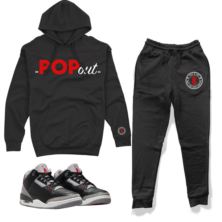 Pop Out - Fleece Hoodie & Jogger Outfit - Jordan 3 Black Cement