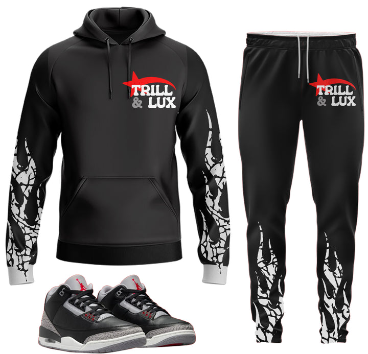 Trill Star - Hoodie & Jogger Outfit - Jordan 3 Black Cement