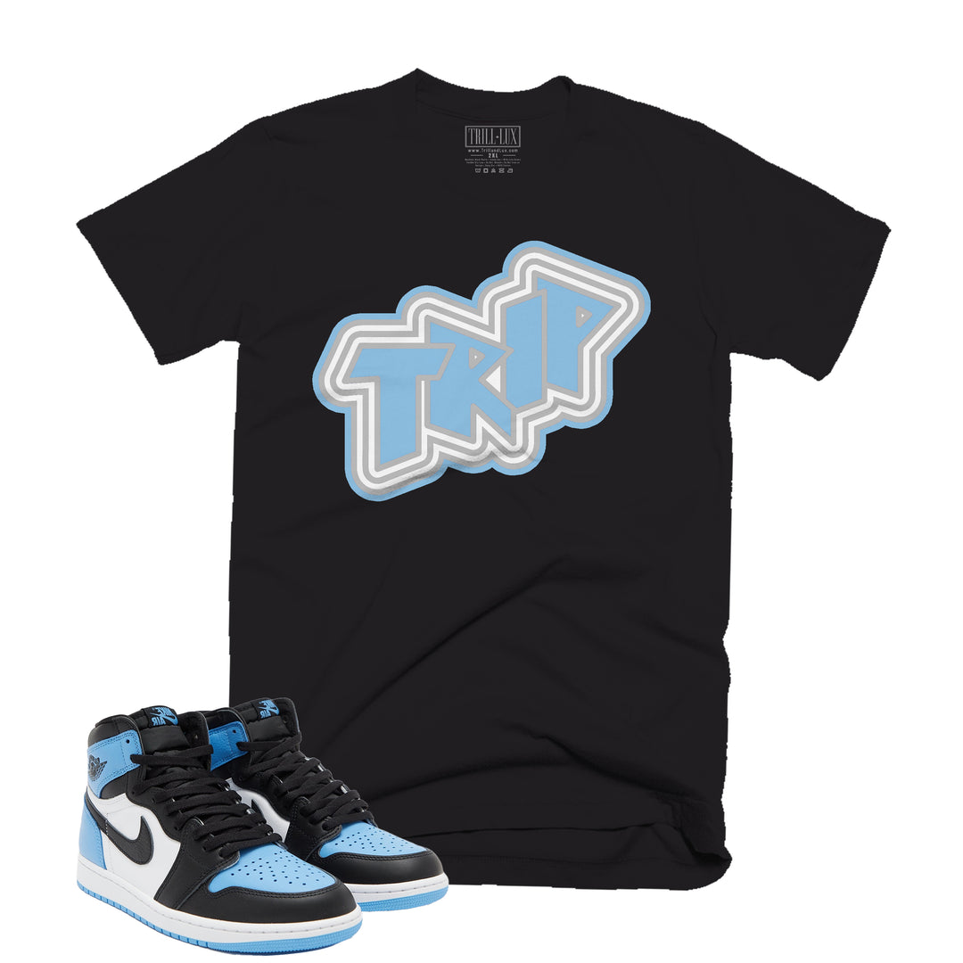 Trill and Lux Black and blue UNC t-shirt  match jordan 1 university trip graphic tee