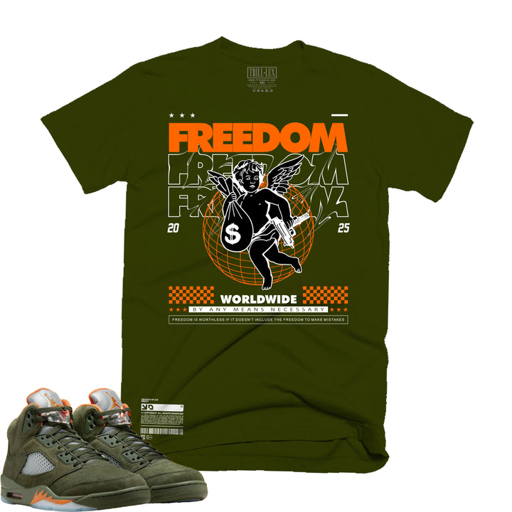 Freedom | Retro Air Jordan 5 Olive T-shirt | Sweatshirt