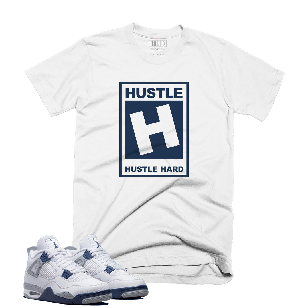 Hustle Hard Tee | Retro Air Jordan 4 Midnight Navy Colorblock T-shirt