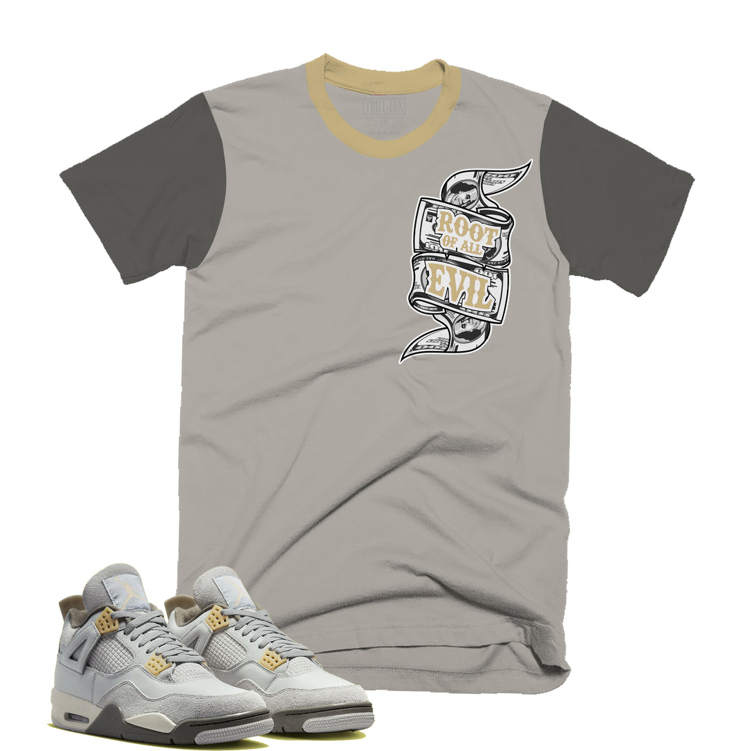 Root of Evil Tee | Retro Air Jordan 4  Craft Photon Dust Colorblock T-shirt