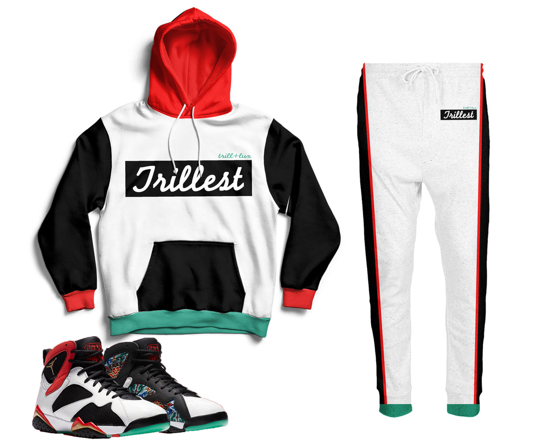 Trillest | Air Jordan 7 Chile Red Inspired Jogger and Hoodie Suit | GC