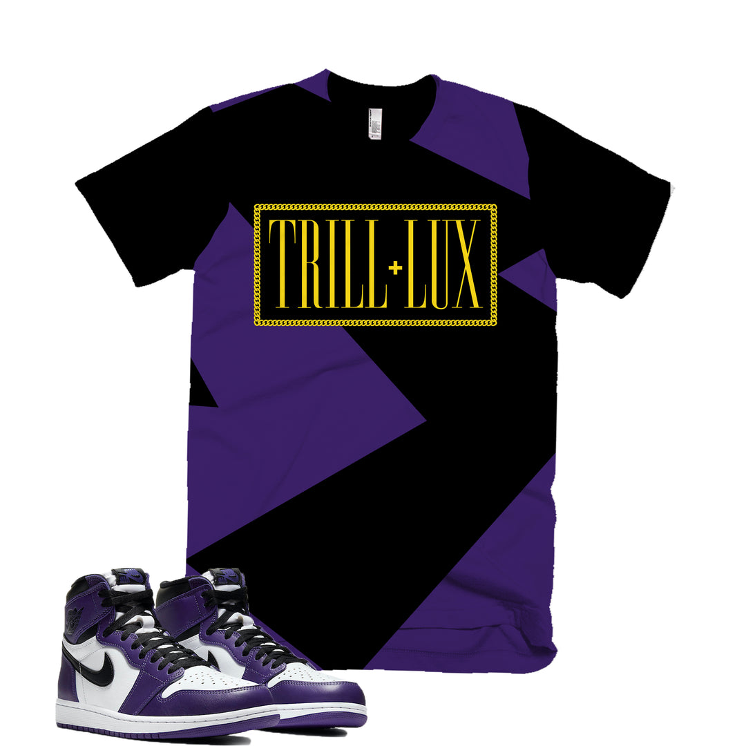 Trill & Lux Fragment Tee | Retro Jordan 1 Court Purple  Colorblock T-shirt (BLACK)