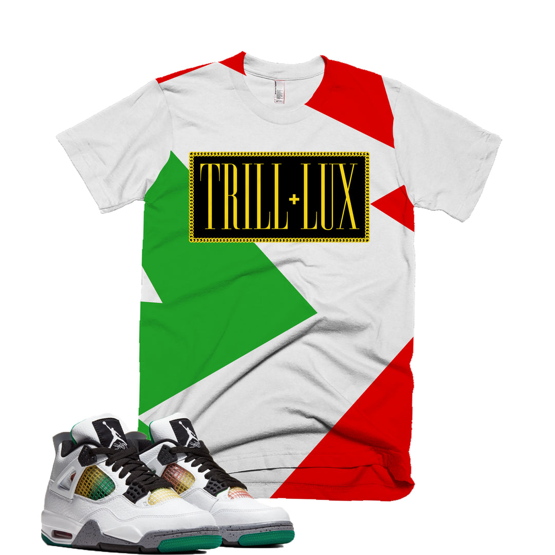 Trill & Lux Fragment Tee | Retro Air Jordan 4 Lucid Green Rasta Colorblock T-shirt