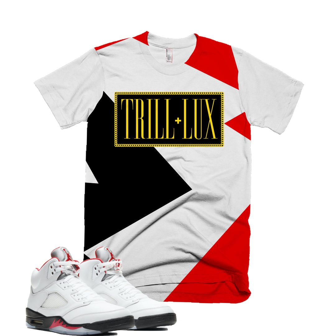 Trill & Lux Fragment Tee | Retro Air Jordan 5 Fire Red 69 Points Colorblock T-shirt